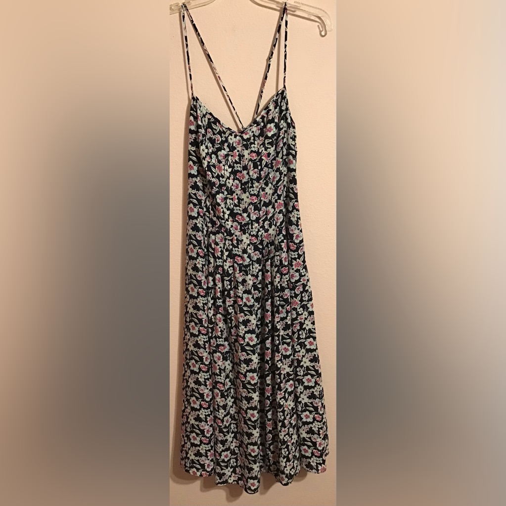 Banana Republic Navy Pink Floral Midi Crisscross Back Adjustable Straps Size 6